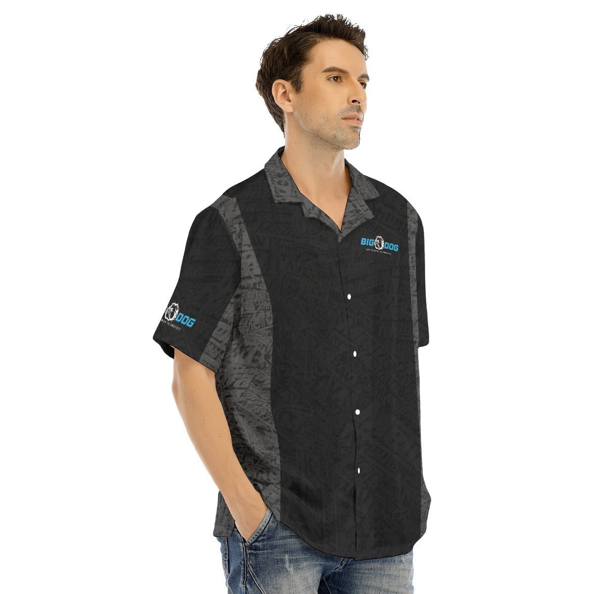 Big Dog-All-Over Print Men's Hawaiian Shirt With Button Closure