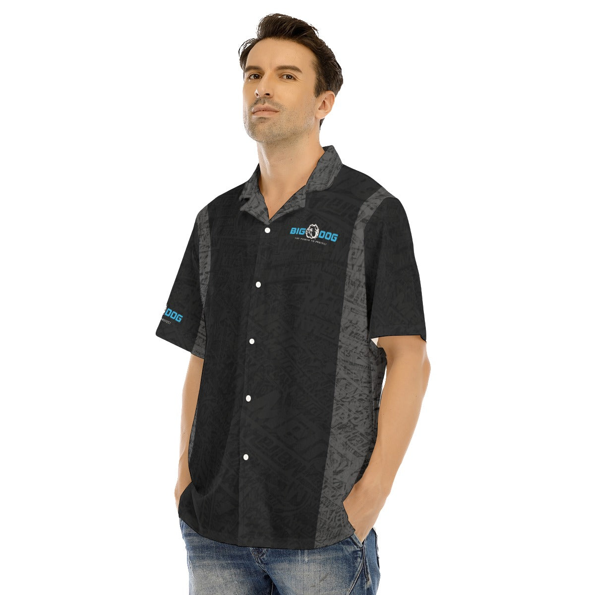 Big Dog-All-Over Print Men's Hawaiian Shirt With Button Closure